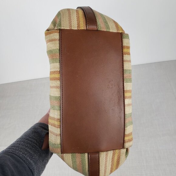 Fossil Hobo Bag Woven Brown Neutral Stripe Canvas Fabric Shoulder Purse - Picture 3 of 11